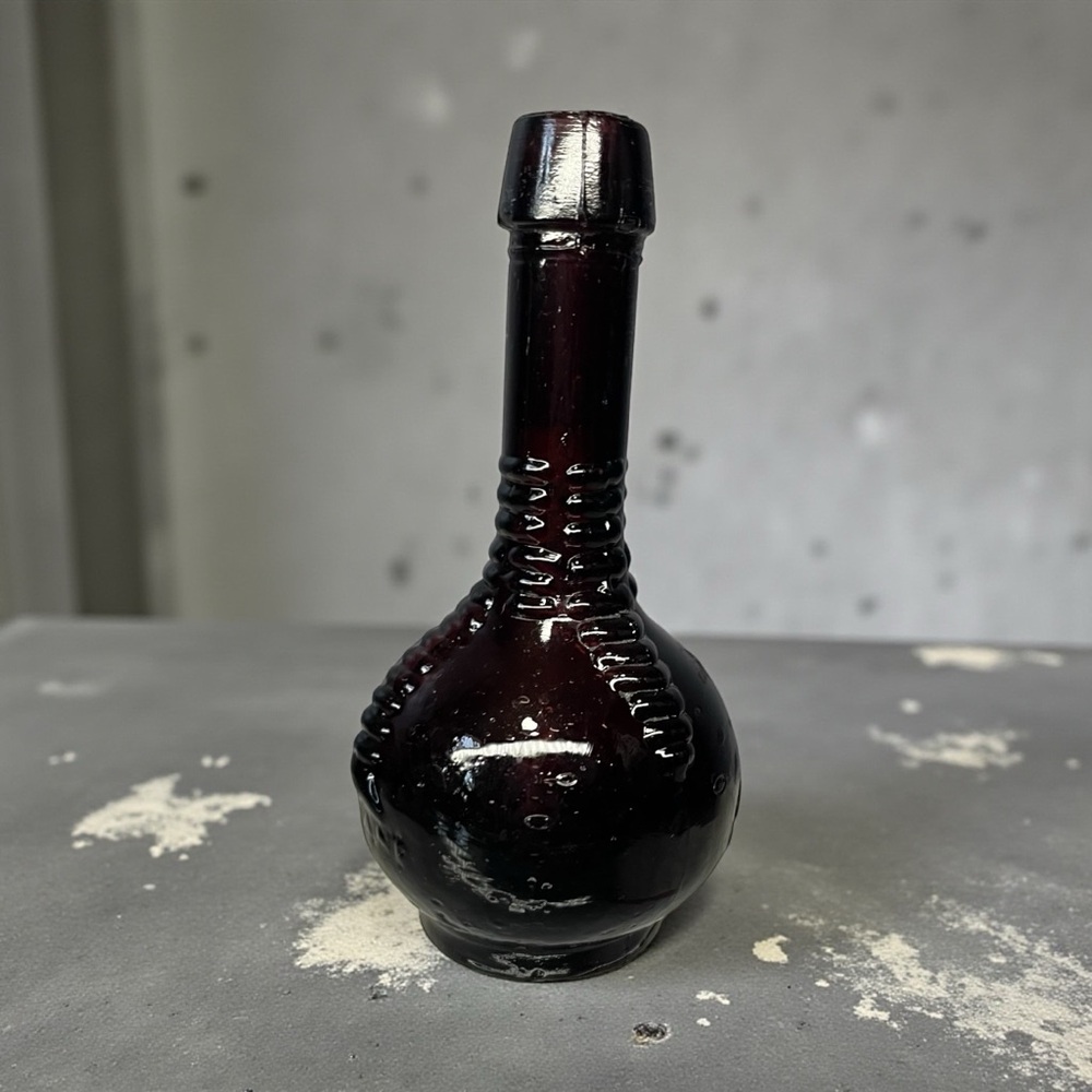 Vintage Purple Miniature Glass Bottle Ball & Claw Bitters 3.25"